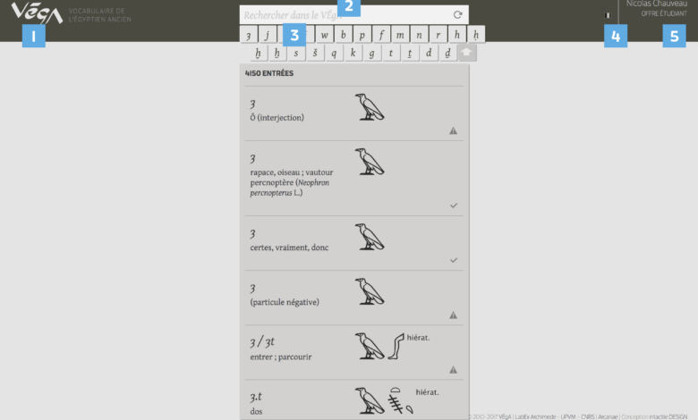 VEgA recense les mots de la langue égyptienne antique.