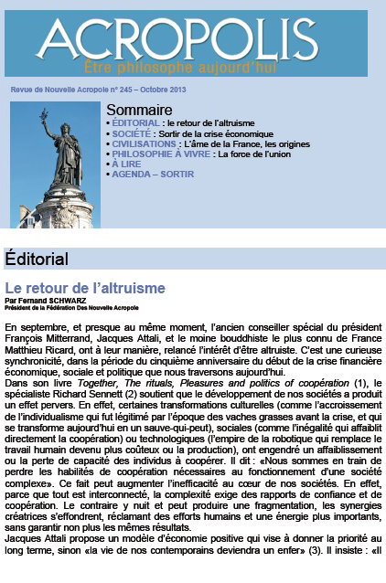 Première de couverture de la Revue Acropolis n°245