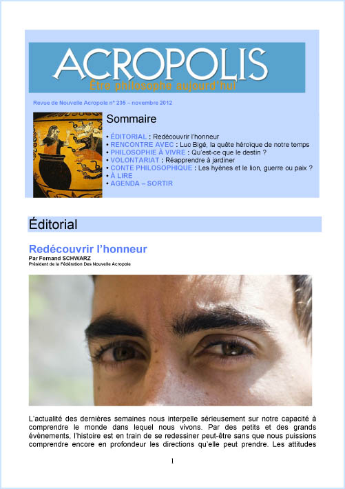 Première de couverture de la Revue Acropolis n°235