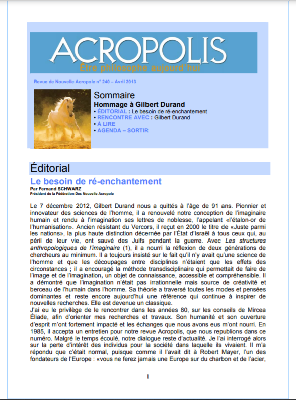 Première de couverture de la Revue Acropolis n°240